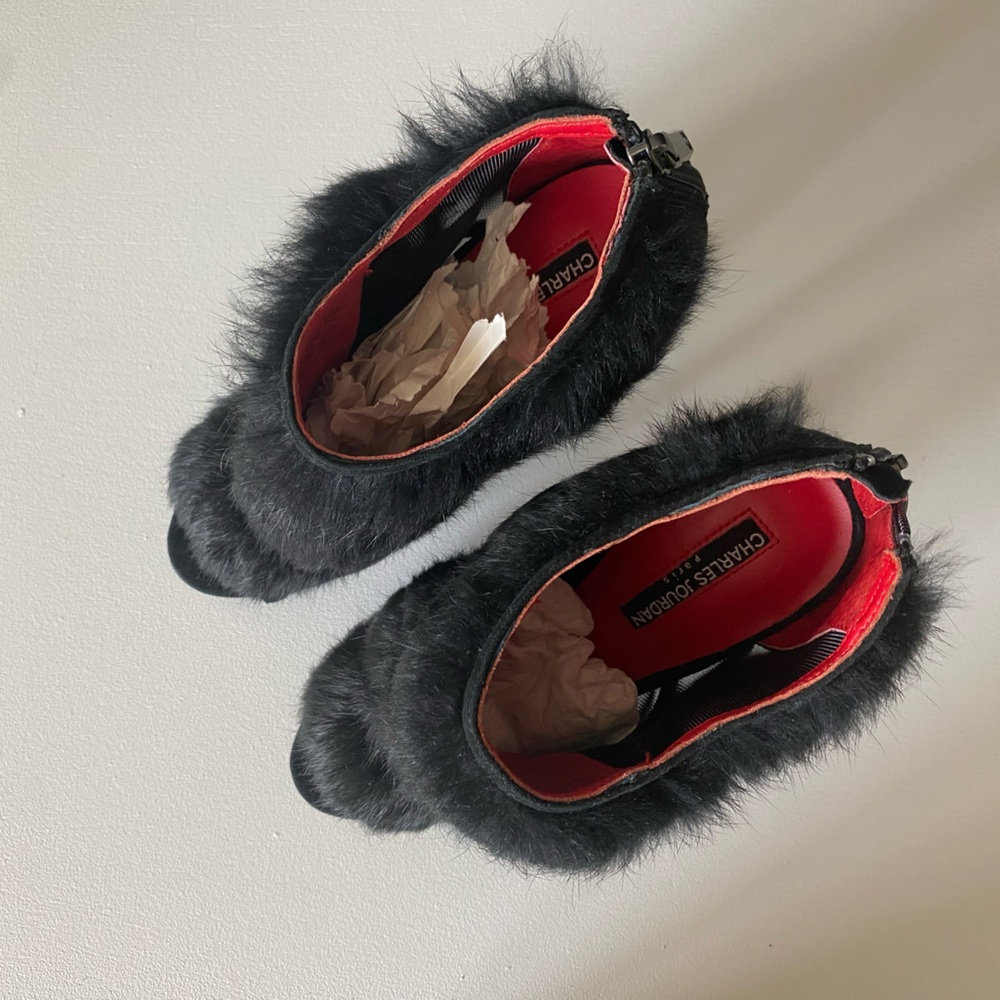 Charles Jourdan fur ankle peel toe booties - Picture 3 of 7